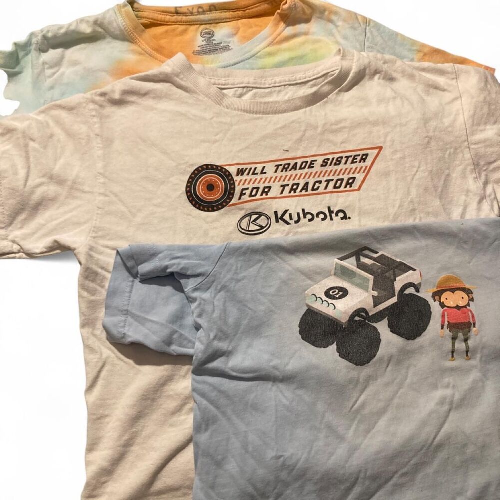 3-Boys size 8 short sleeve t-shirts, Sasquatch, Kubota Tractor, Tie-dye